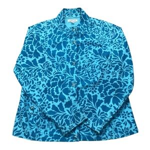 Coldwater Creek Blue Floral Jean Jacket Size Large